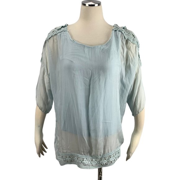 Carina Ricci NWT Small Silk Blouse Crochet Boho - Picture 2 of 7